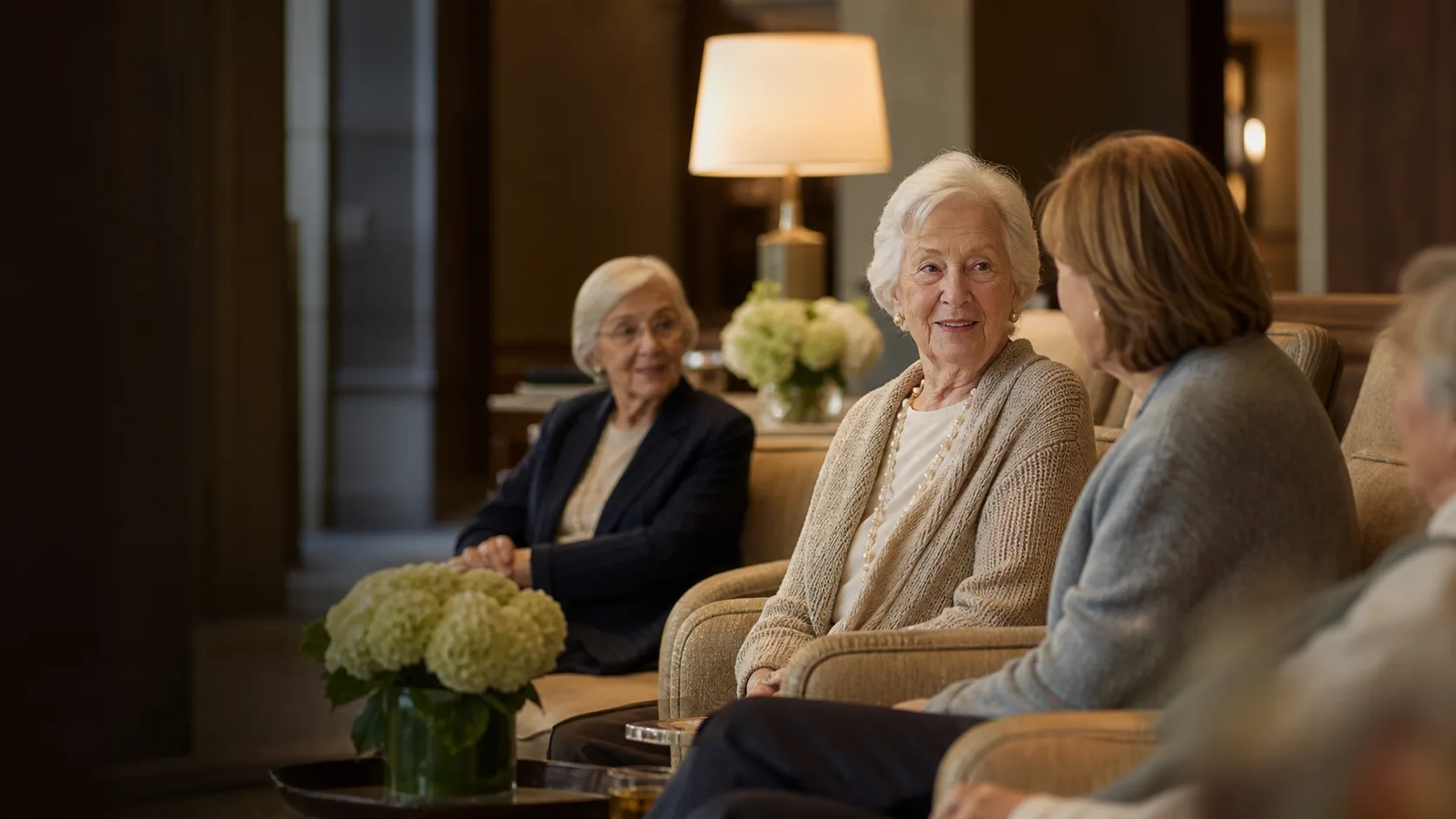 Older adults gathered in a bright community room