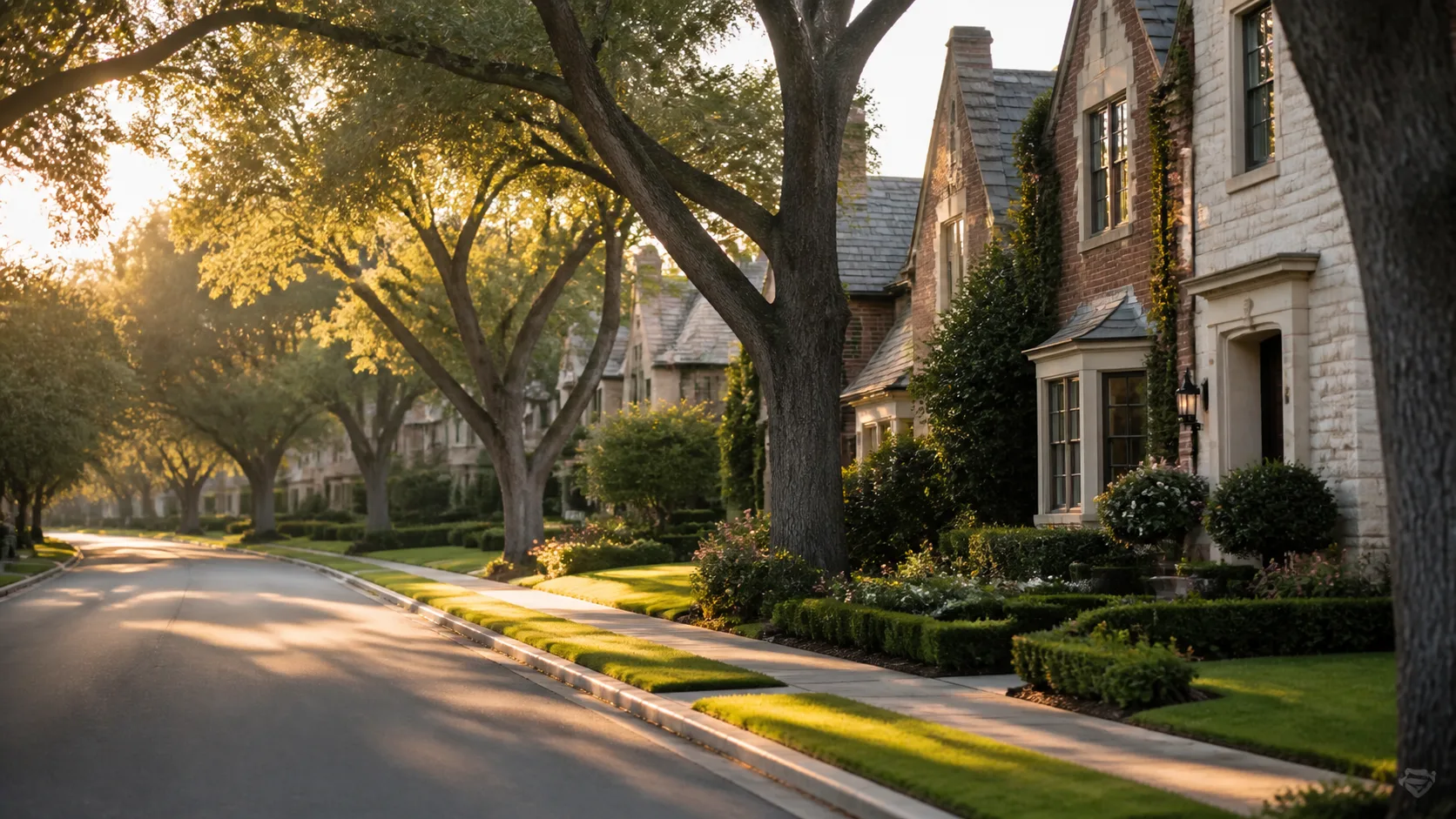 A shaded residential street in the Park Cities